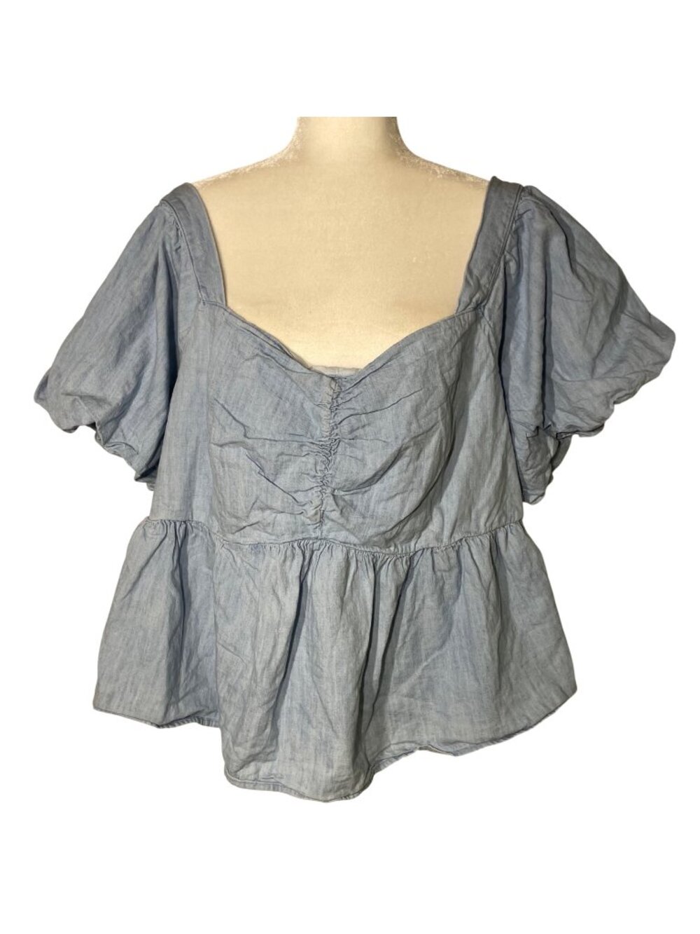 Old Navy Chambray Puff Sleeve Babydoll Top Sz 4X Peasant Boho Festival